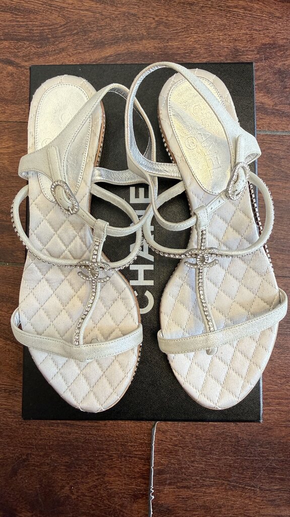 Quilted Rhinestone Tiny Block Heel Sandals
