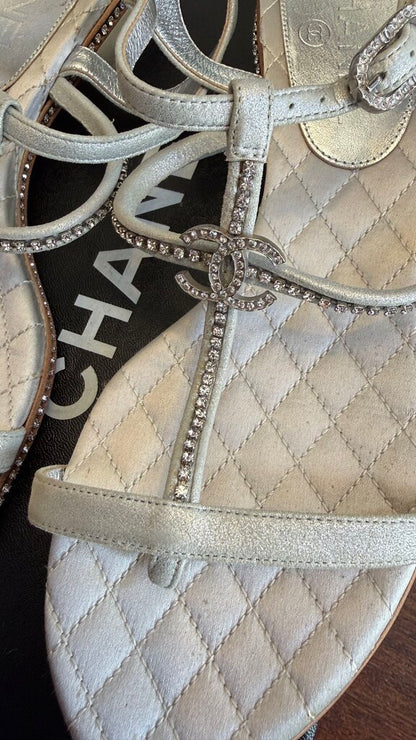 Quilted Rhinestone Tiny Block Heel Sandals