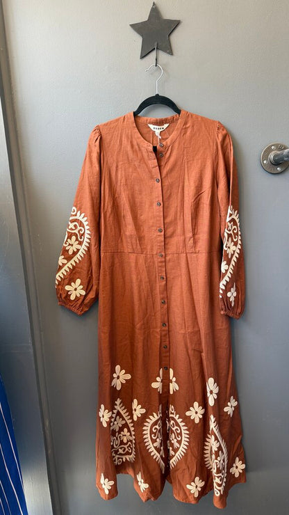 Linen Embroidered Maxi Dress