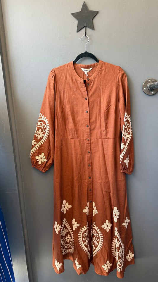 Linen Embroidered Maxi Dress