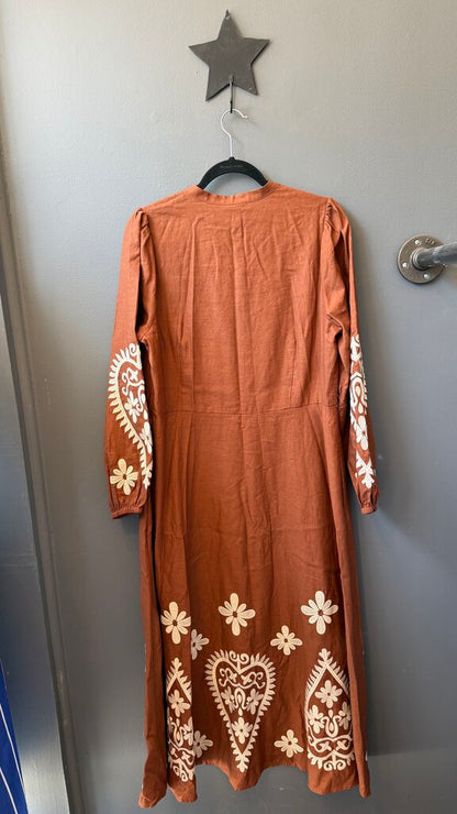 Linen Embroidered Maxi Dress