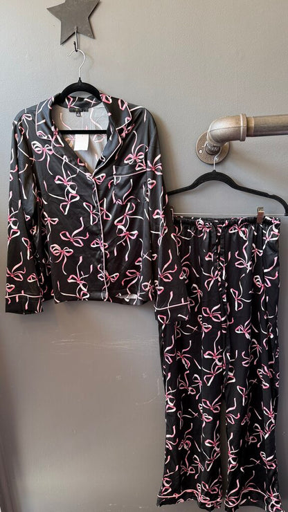 Set Bow Print Satin PJ Set