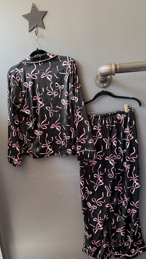 Set Bow Print Satin PJ Set