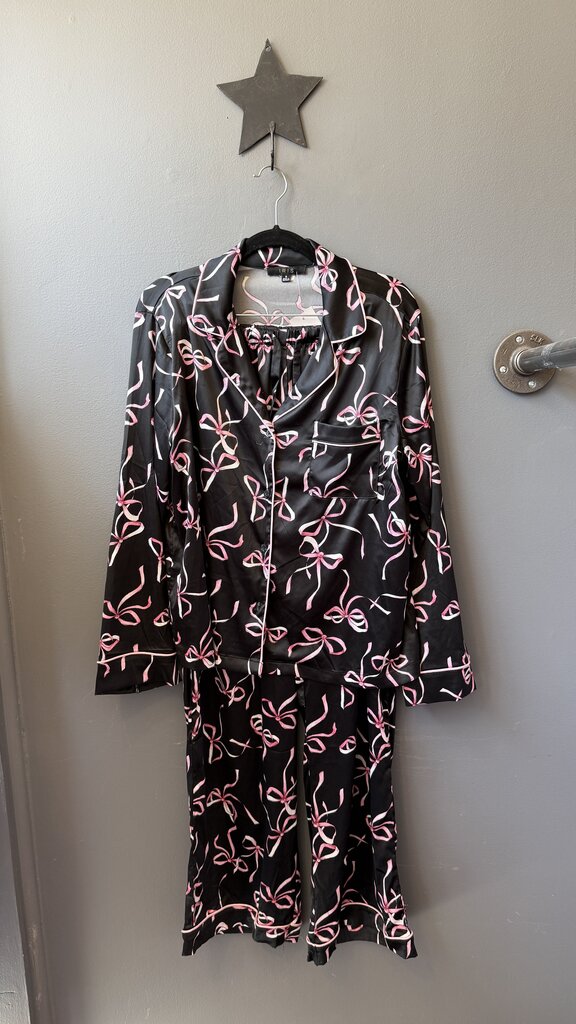 Set Bow Print Satin PJ Set