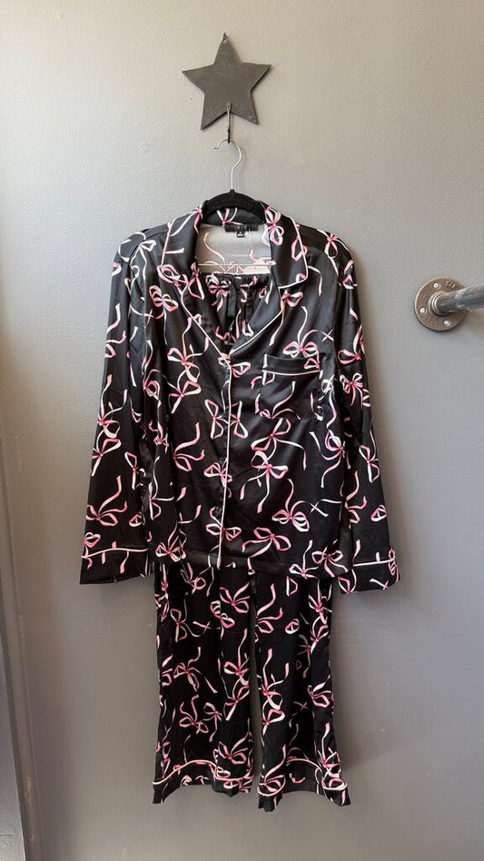 Set Bow Print Satin PJ Set