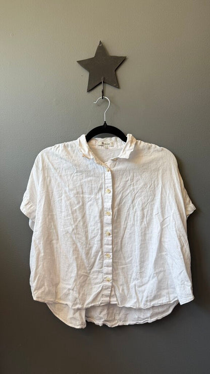 Linen Blend Short Sleeve Button Up Top