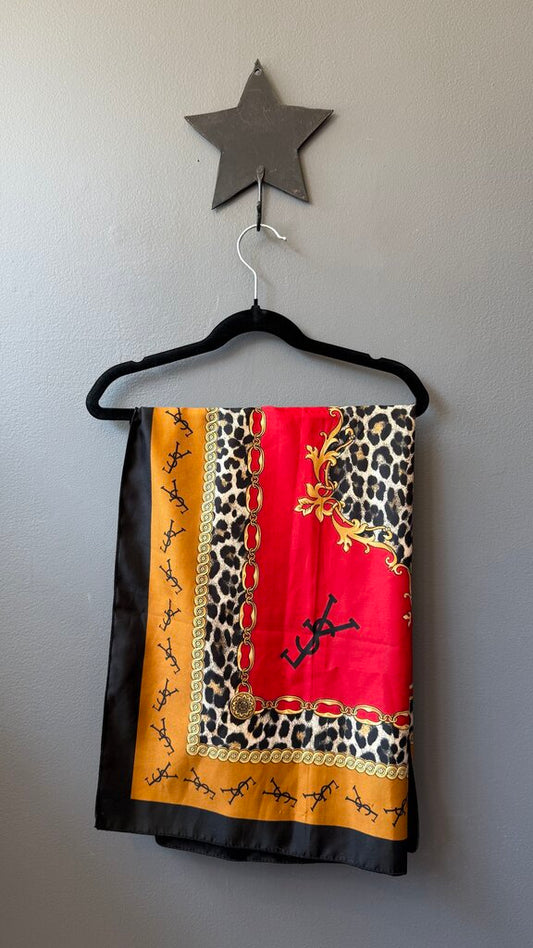 Vintage Silk Leopard Logo Scarf