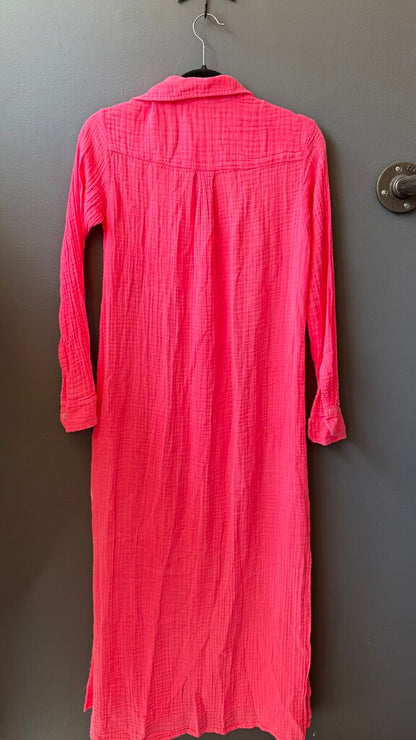 Neon Cotton Gauze Maxi Shirtdress