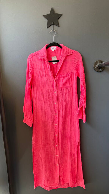 Neon Cotton Gauze Maxi Shirtdress