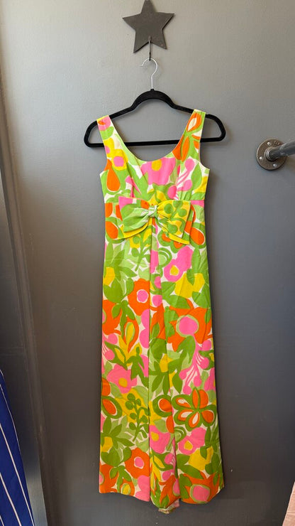 Vintage Bow Front Swirl Maxi Gown Dress