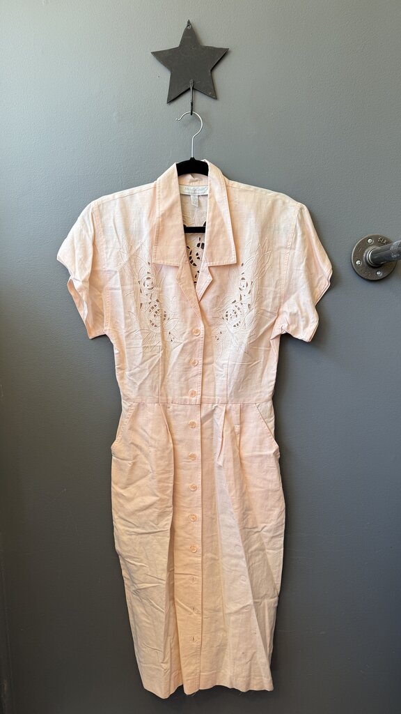 Vintage Linen Cotton Lace Midi Shirtdress