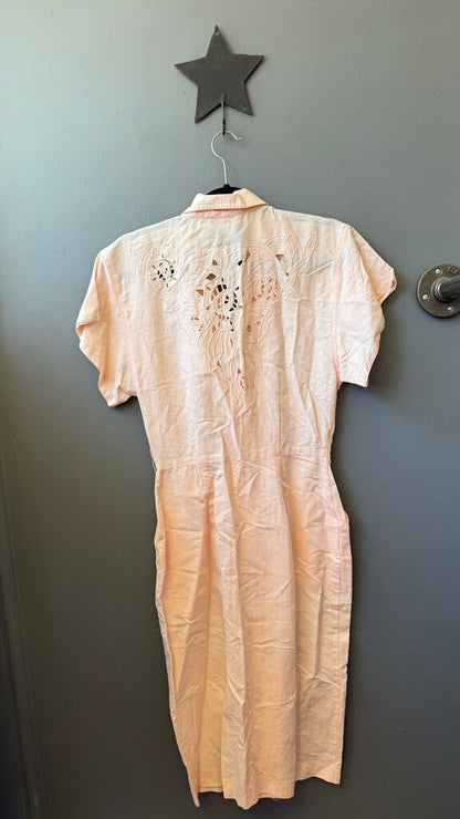 Vintage Linen Cotton Lace Midi Shirtdress