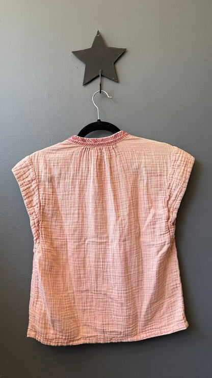 Cotton Gauze Embroidered Popover Top