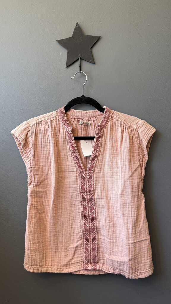 Cotton Gauze Embroidered Popover Top