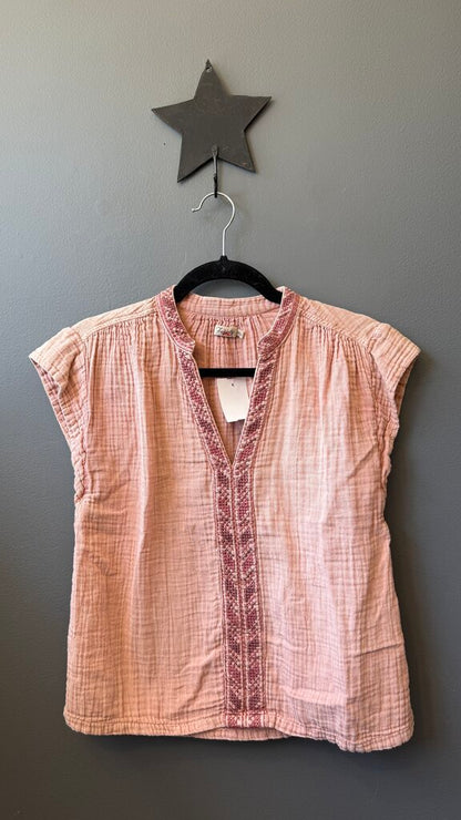 Cotton Gauze Embroidered Popover Top