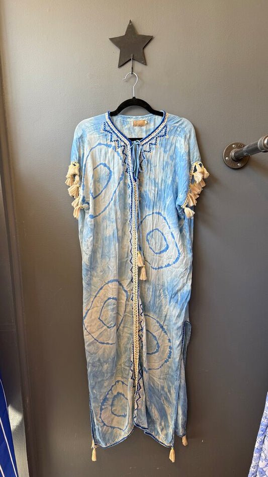 Embroidered Indigo Dyed Caftan Midi Dress