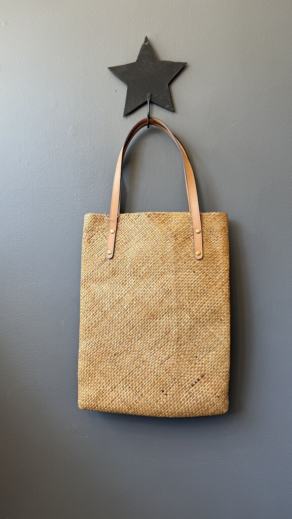 Embroidered Flat Straw Tote Bag