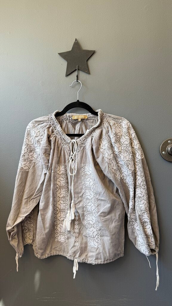 Embroidered Tassel Cotton Blouse
