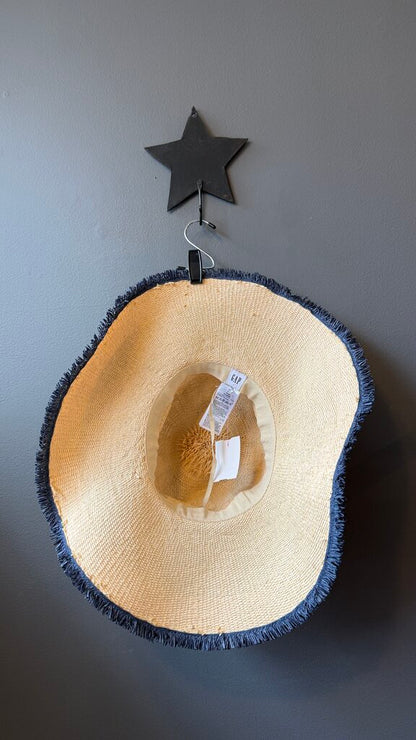 Fringe Hem Wide Brim Straw Hat