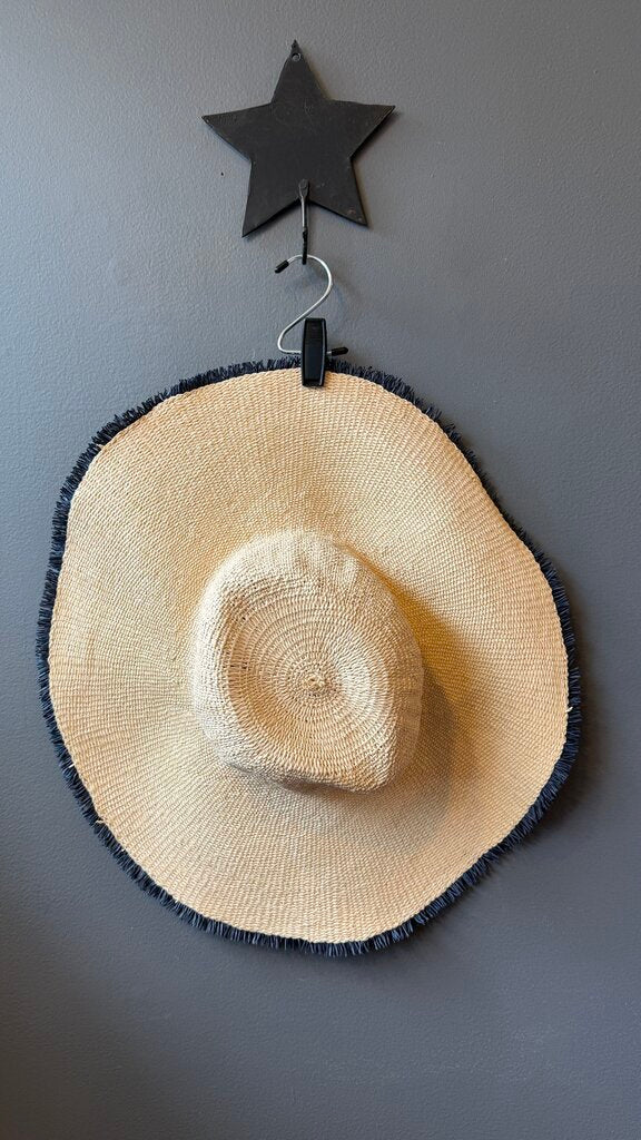 Fringe Hem Wide Brim Straw Hat