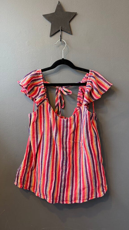 Stripe Tie Back Ruffle Tank Top