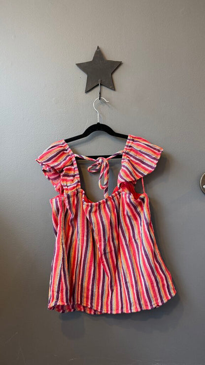 Stripe Tie Back Ruffle Tank Top