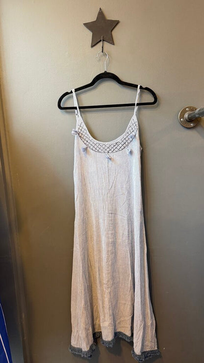 Cotton Stripe Tassel Midi Swing Dress