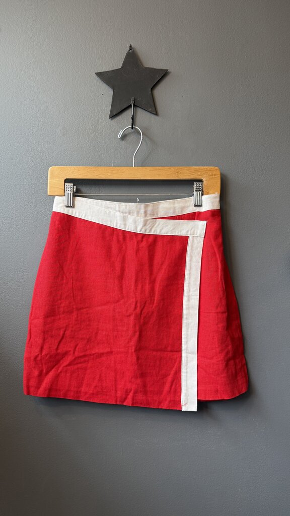 Linen Blend Front Wrap Mini Skirt