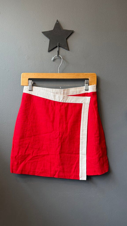 Linen Blend Front Wrap Mini Skirt