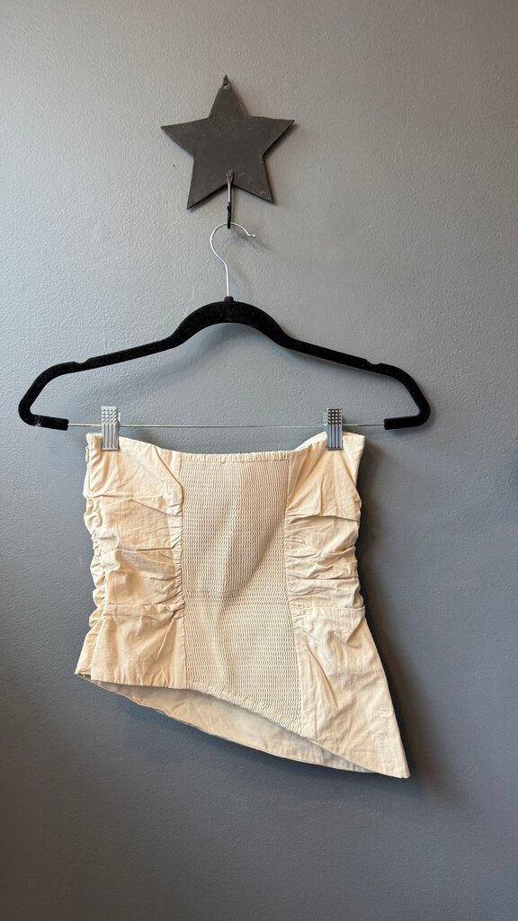 Poplin Strapless Smocked Top