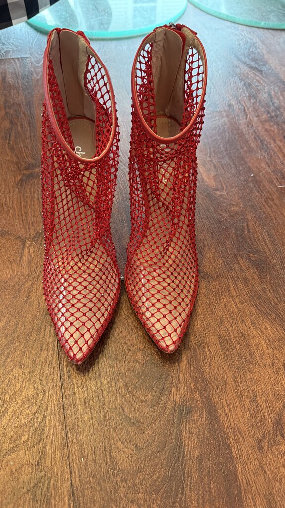 Fishnet Rhinestone Bootie Heels