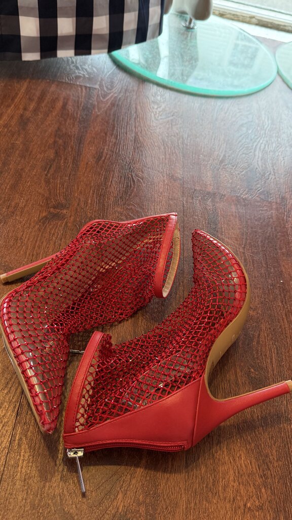 Fishnet Rhinestone Bootie Heels