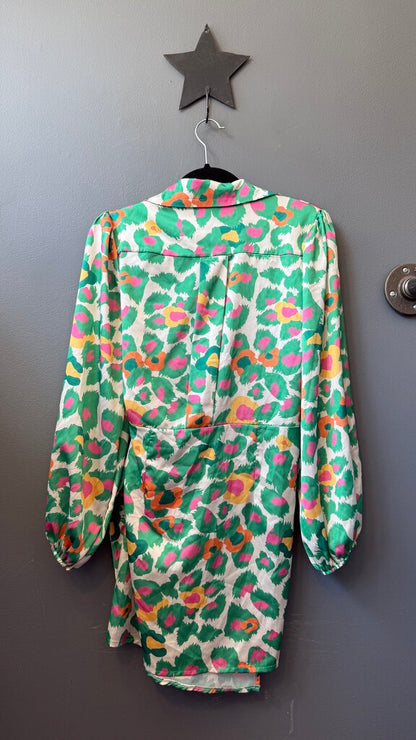 Green Leopard Wrap Shirtdress