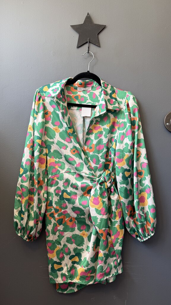 Green Leopard Wrap Shirtdress