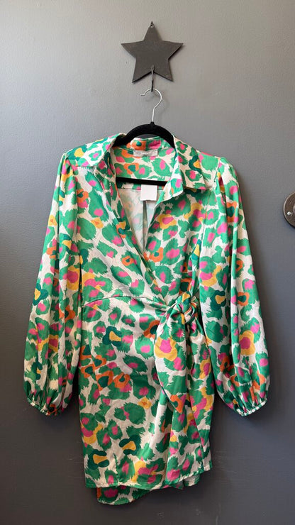 Green Leopard Wrap Shirtdress