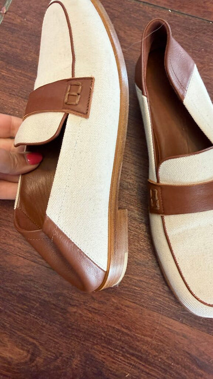 Canvas Leather Fold Down Loafers
