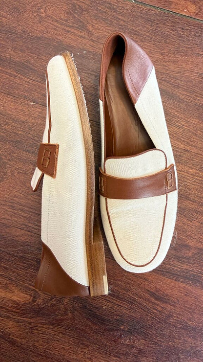 Canvas Leather Fold Down Loafers