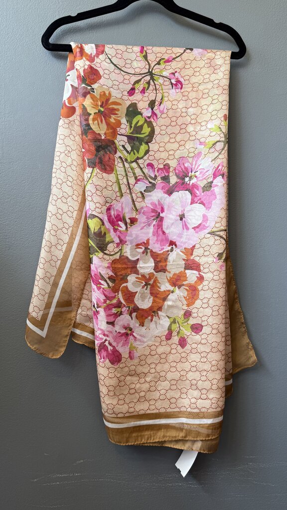 Floral Geometric Silk Blend Large Scarf