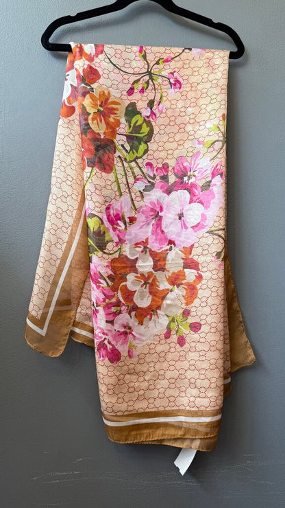 Floral Geometric Silk Blend Large Scarf