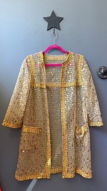 Tweed Dress + Sheer Sequin Jacket