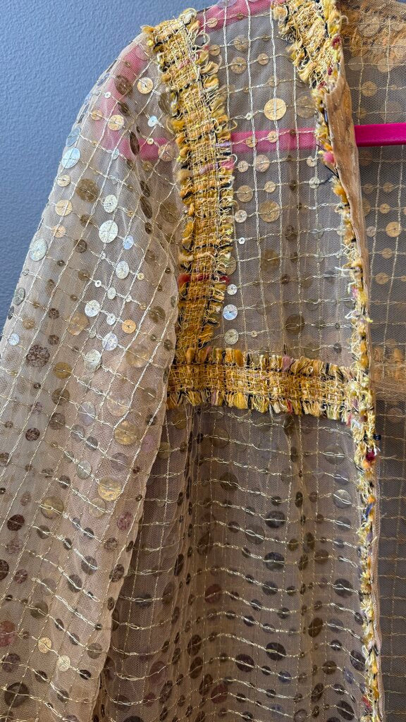 Tweed Dress + Sheer Sequin Jacket