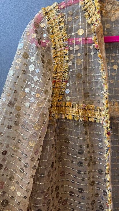 Tweed Dress + Sheer Sequin Jacket