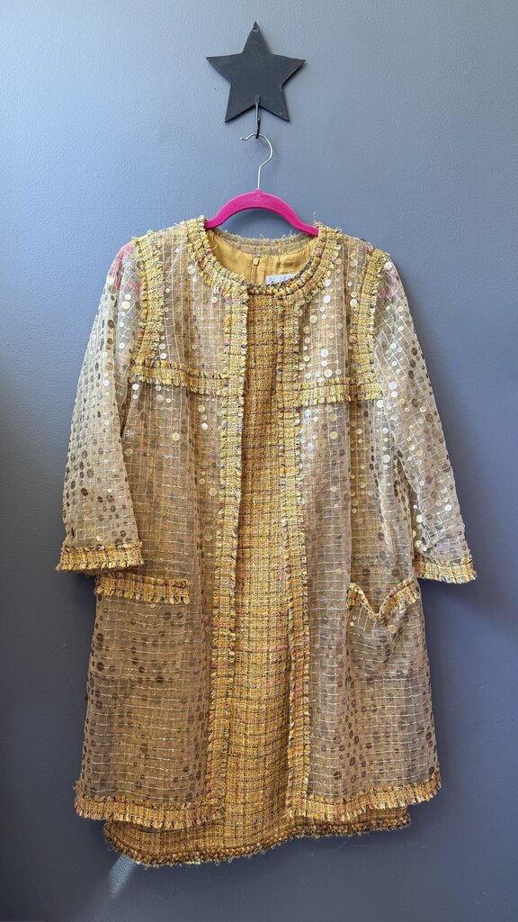 Tweed Dress + Sheer Sequin Jacket