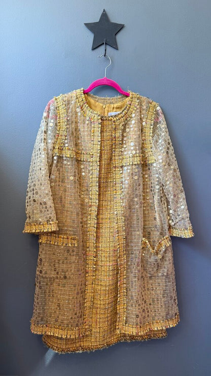 Tweed Dress + Sheer Sequin Jacket