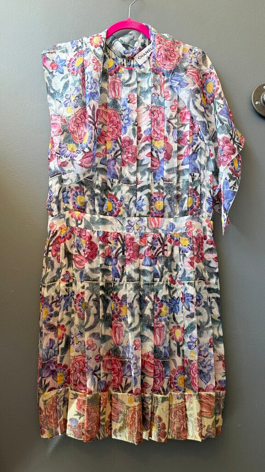Silk Floral Pleated Dress