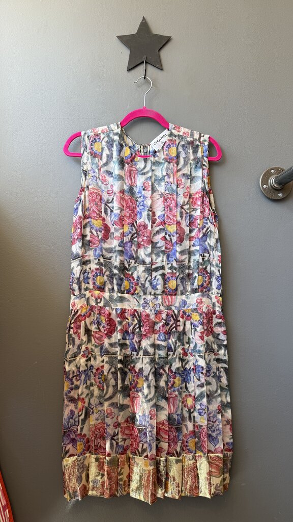 Silk Floral Pleated Dress