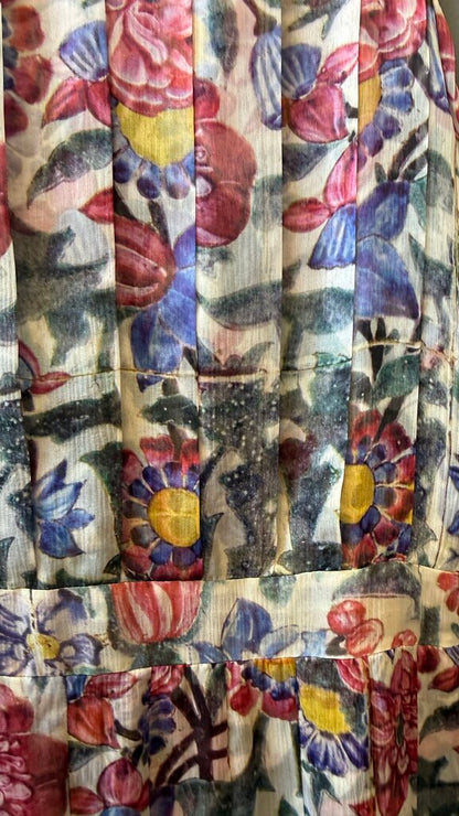 Silk Floral Pleated Dress