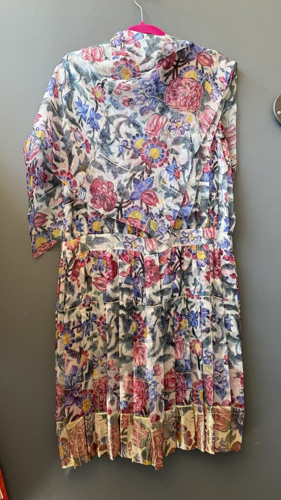 Silk Floral Pleated Dress