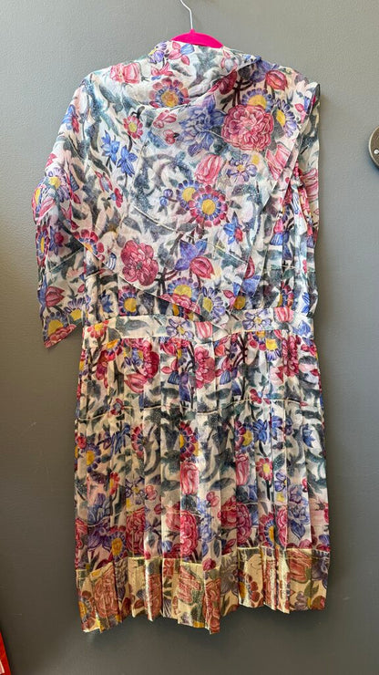 Silk Floral Pleated Dress