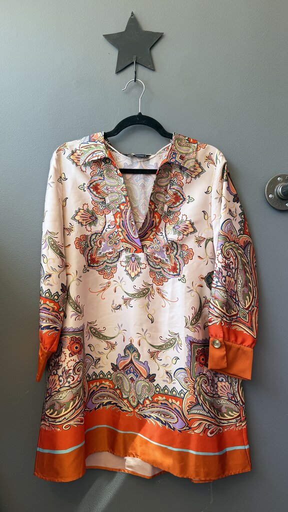 Satin Paisley Shift Dress